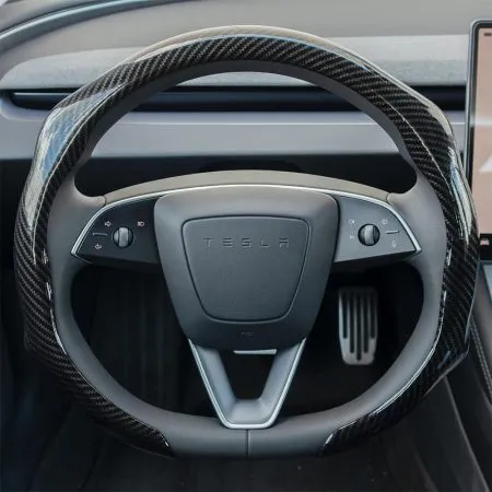 Tesla Highland and Juniper holographic gloss carbon fiber steering wheel cover black