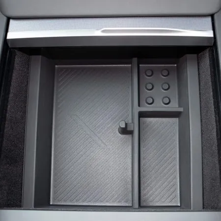 Tesla Model Y Juniper and Model 3 Highland front console organizer tray installed