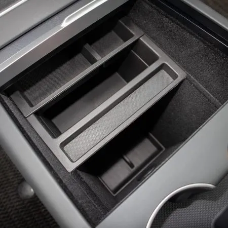 TesFavs Tesla Model Y Premium front storage compartment organizer installed